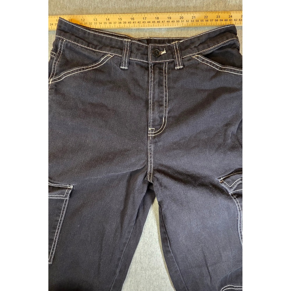 HM Divided Black Cargo Pants White Contrast Stitch Wide Leg Utility Jeans Size 4 - Picture 6 of 11